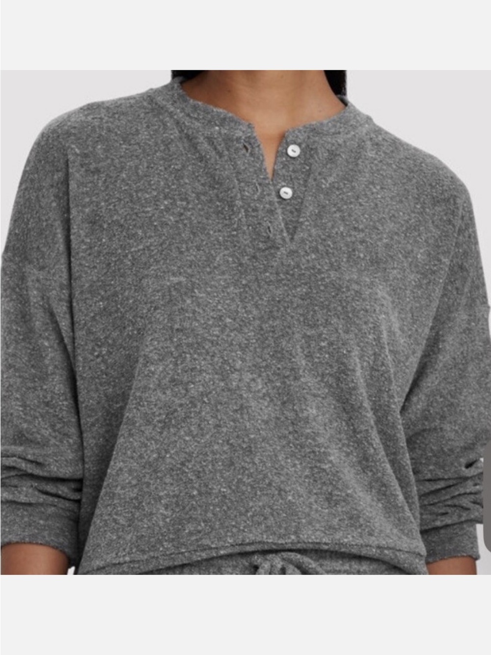 DONNI. Charcoal Gray Henley Crew Sweater top button down